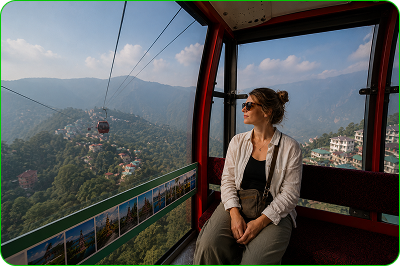 Traveller in a mountain cable car